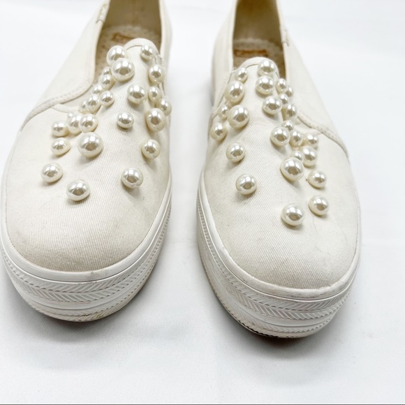 🎃Keds x Kate Spade Triple Decker Bridal Wedding Pearl Slip On Slides size 8.5 - Picture 4 of 11